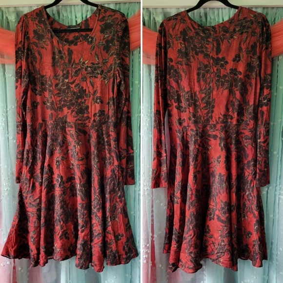Peruvian Connection Pretty women Midi dress L w/button cuffs scoop neck & pocket - Picture 2 of 10